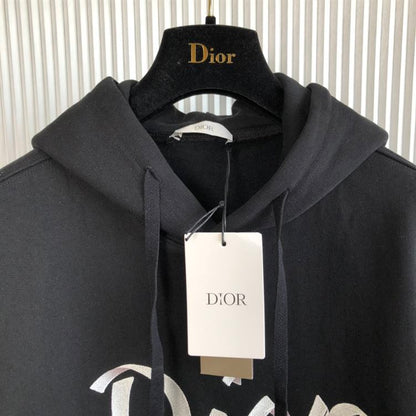 DIOR OVERSIZED HOODED SWEATSHIRT LIGHT BLACK ORGANIC COTTON FLEECE – DOS002