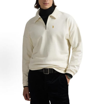 Ralph Lauren Spring/Summer 2025 New Year Collection Solid-color Pointed Collar Logo Embroidered Zip-Up Sweater for Men, White