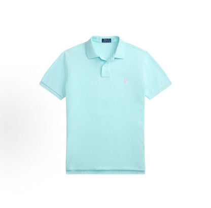 Ralph Lauren Cotton Button Plain Short-Sleeved Polo Shirt - Slim Fit Men's Style