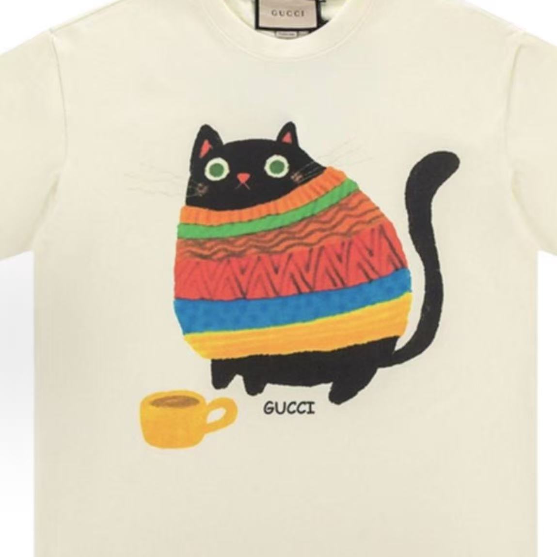 GUCCI Gucci Summer Cat Cute Short-Sleeved Round-Neck T-shirt - Unisex style