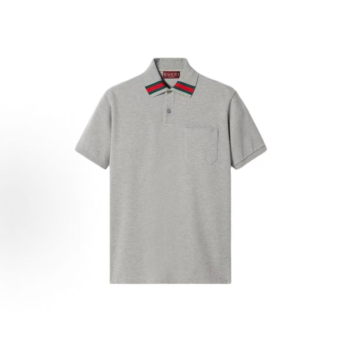 GUCCI Polo shirt with contrasting colors and a fitted design, featuring a polo collar and short sleeves, for men. In gray color.