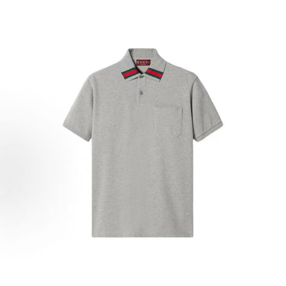 GUCCI Polo shirt with contrasting colors and a fitted design, featuring a polo collar and short sleeves, for men. In gray color.