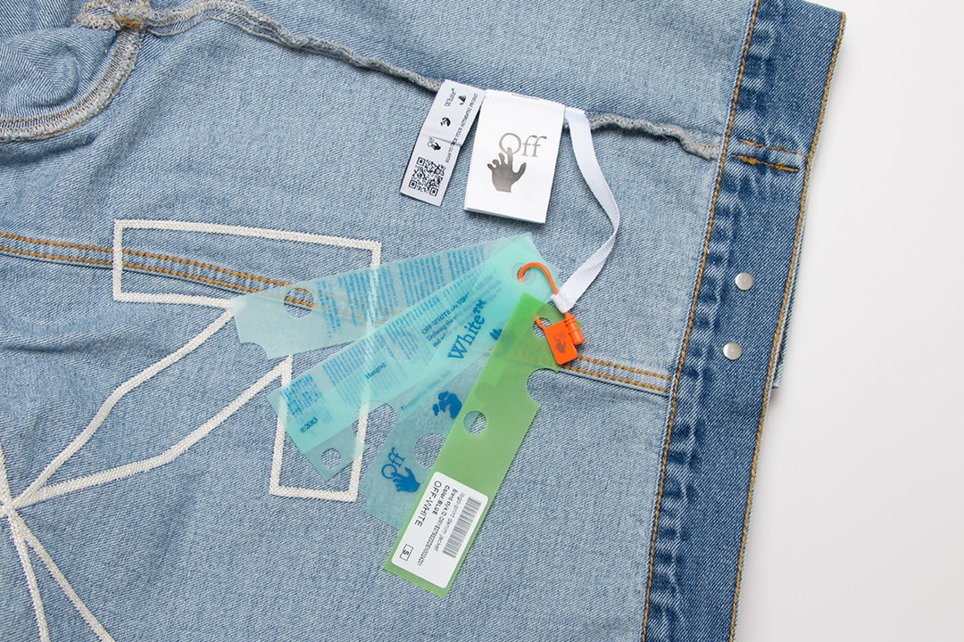 Off-White Diagonal Outline Paint Slim Fit Denim Jacket Blue