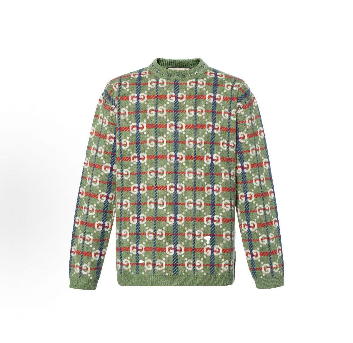 GUCCI Ancient Grecian Style 22 Fall Line Lettered Diamond Pattern Round-neck Pullover Long-sleeved Sweater for Men in Green