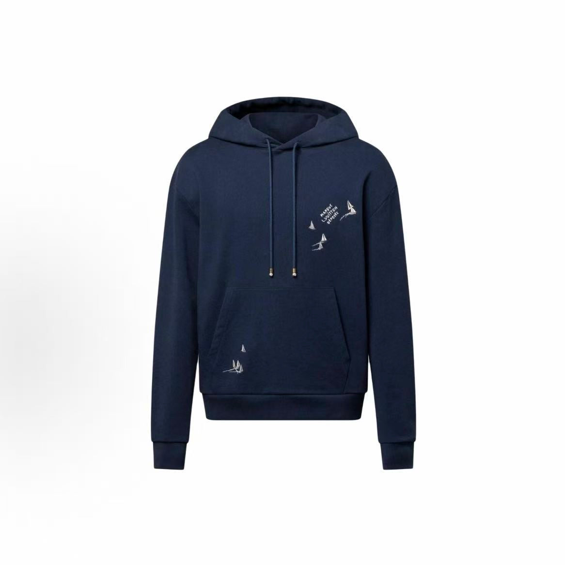 LOUIS VUITTON FW25 Autumn Early Men's Collection - Letter Print Hooded Pullover Long Sleeve Shirt - Men's Style - Navy Blue