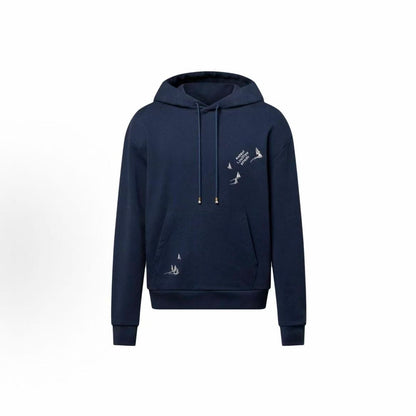 LOUIS VUITTON FW25 Autumn Early Men's Collection - Letter Print Hooded Pullover Long Sleeve Shirt - Men's Style - Navy Blue