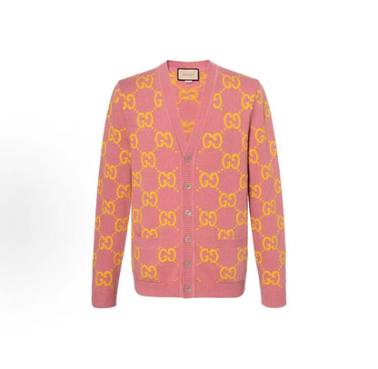 GUCCI Gucci Double GV Collar Wool Sweater Men's Style Pink