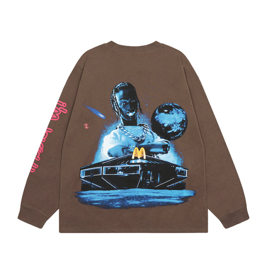 Travis Scott McDonald's Alien Print Hoodie Brown