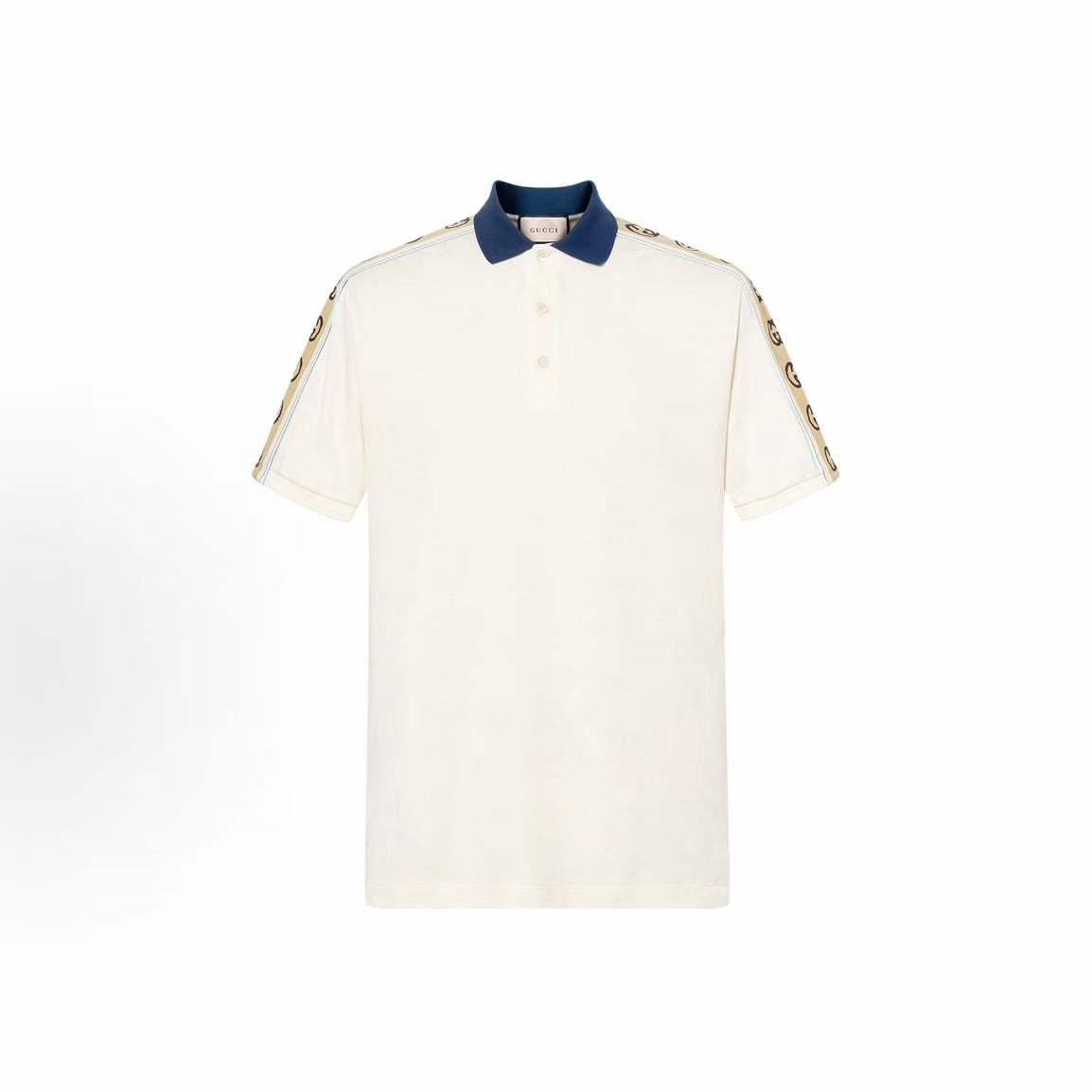 GUCCI Polo shirt with logo pattern, short sleeves, crew neck, men's style, ivory white