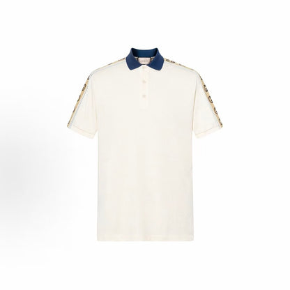GUCCI Polo shirt with logo pattern, short sleeves, crew neck, men's style, ivory white