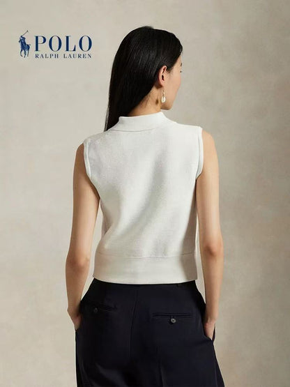 Ralph Lauren SS25 Short-Sleeved Knitted Sleeveless Polo Shirt - Women's - White