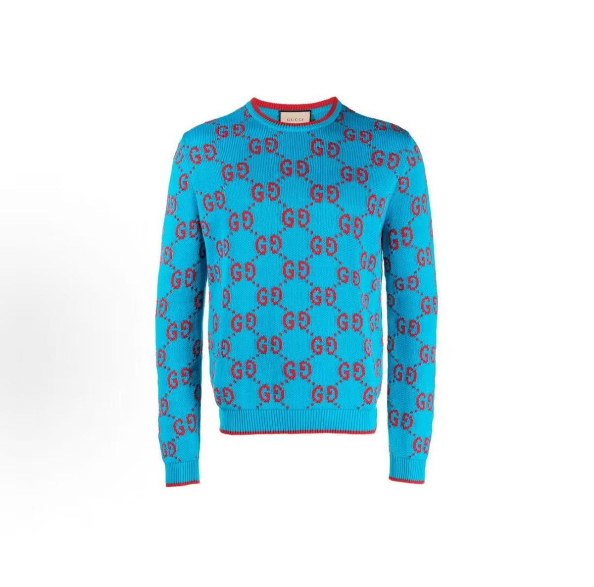 GUCCI 2023 Spring Collection Multi-color Logo Printed Round-neck Long-sleeved Sweater for Men - Blue