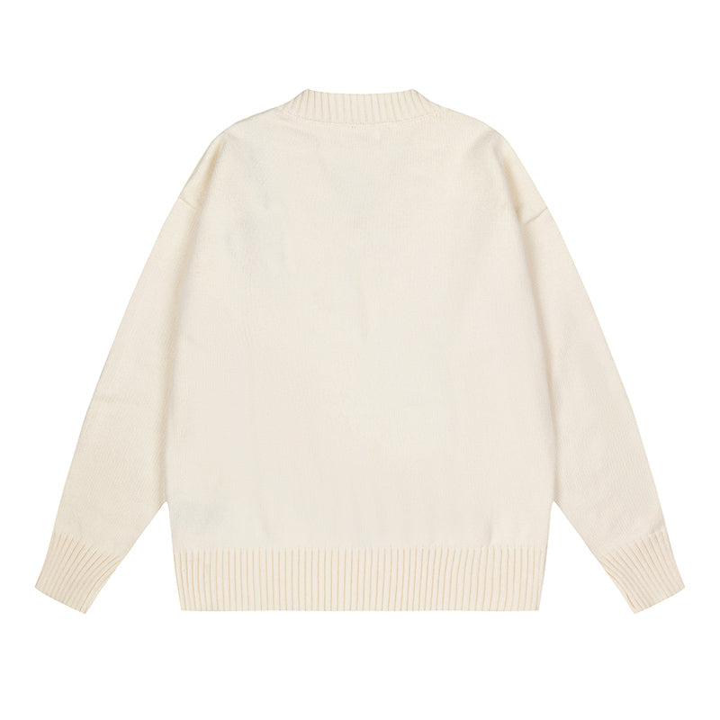 AMI Big Logo V Neck Sweater Cream