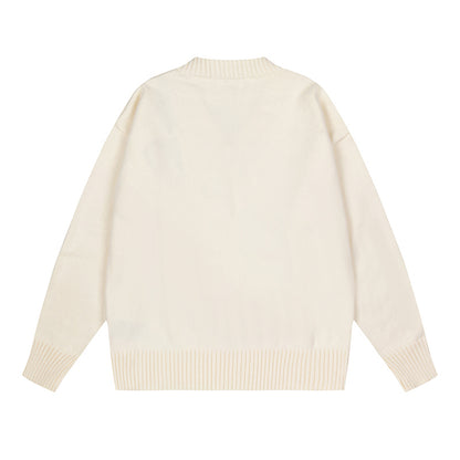 AMI Big Logo V Neck Sweater Cream