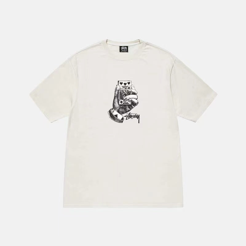 STUSSY HOLDING PLAYING CARDS PRINT TEE WHITE