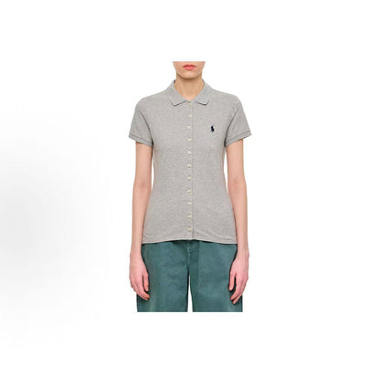 Ralph Lauren SS25 Solid Single-breasted Pointed Collar Short-Sleeved Shirt for Women in Light Gray