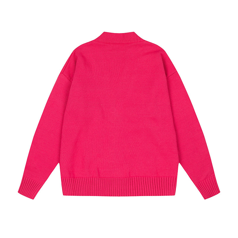AMI Logo Cardigan Sweater Rose Red