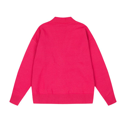 AMI Logo Cardigan Sweater Rose Red