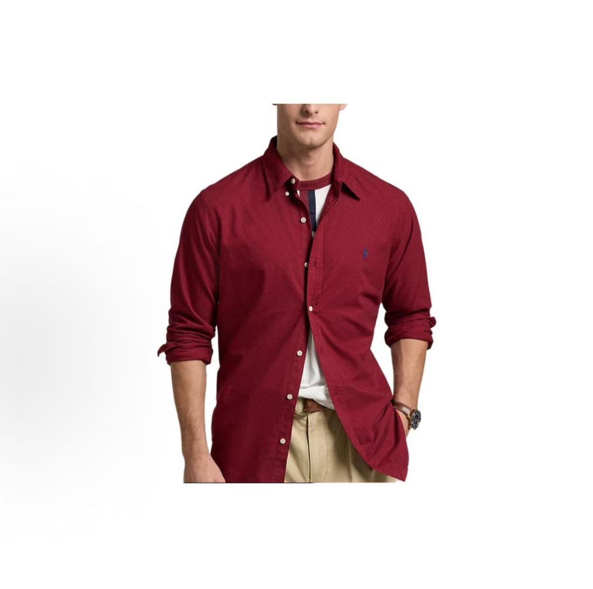 Ralph Lauren FW24 Little Horse Embroidered Logo Pattern Solid Cotton Button-down Loose Single-Button Long-Sleeved Oxford Shirt Classic Men's Style Red