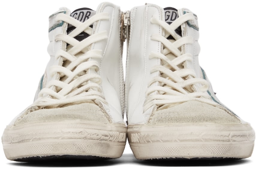 حذاء GOLDEN GOOSE رياضي كلاسيكي عالي الرقبة من الجلد الأبيض والشمواه طراز Slide