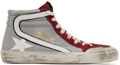 GOLDEN GOOSE حذاء سنيكرز Slide عالي الرقبة باللونين الرمادي والأحمر