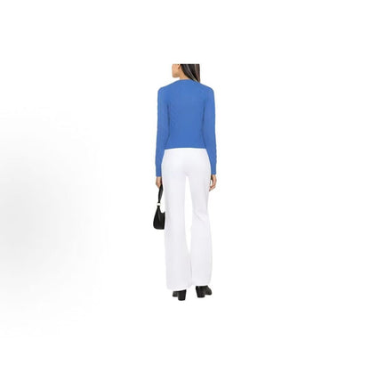 Ralph Lauren Solid-color Round-neck Short Sleeve Single-Button Long-Sleeved Sweater Standard Fit Women's Blue