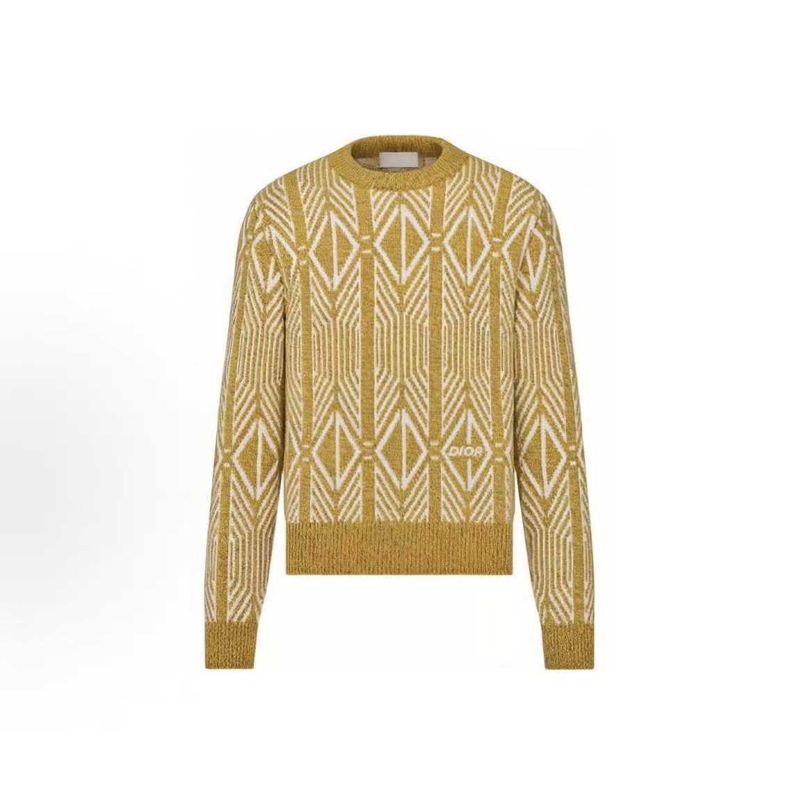 DIOR (Dior) Men's Long Sleeve Round-neck Pullover with Diamond Stripes, Yellow