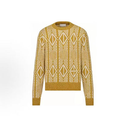 DIOR (Dior) Men's Long Sleeve Round-neck Pullover with Diamond Stripes, Yellow