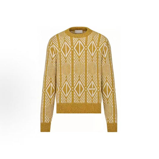 DIOR (Dior) Men's Long Sleeve Round-neck Pullover with Diamond Stripes, Yellow