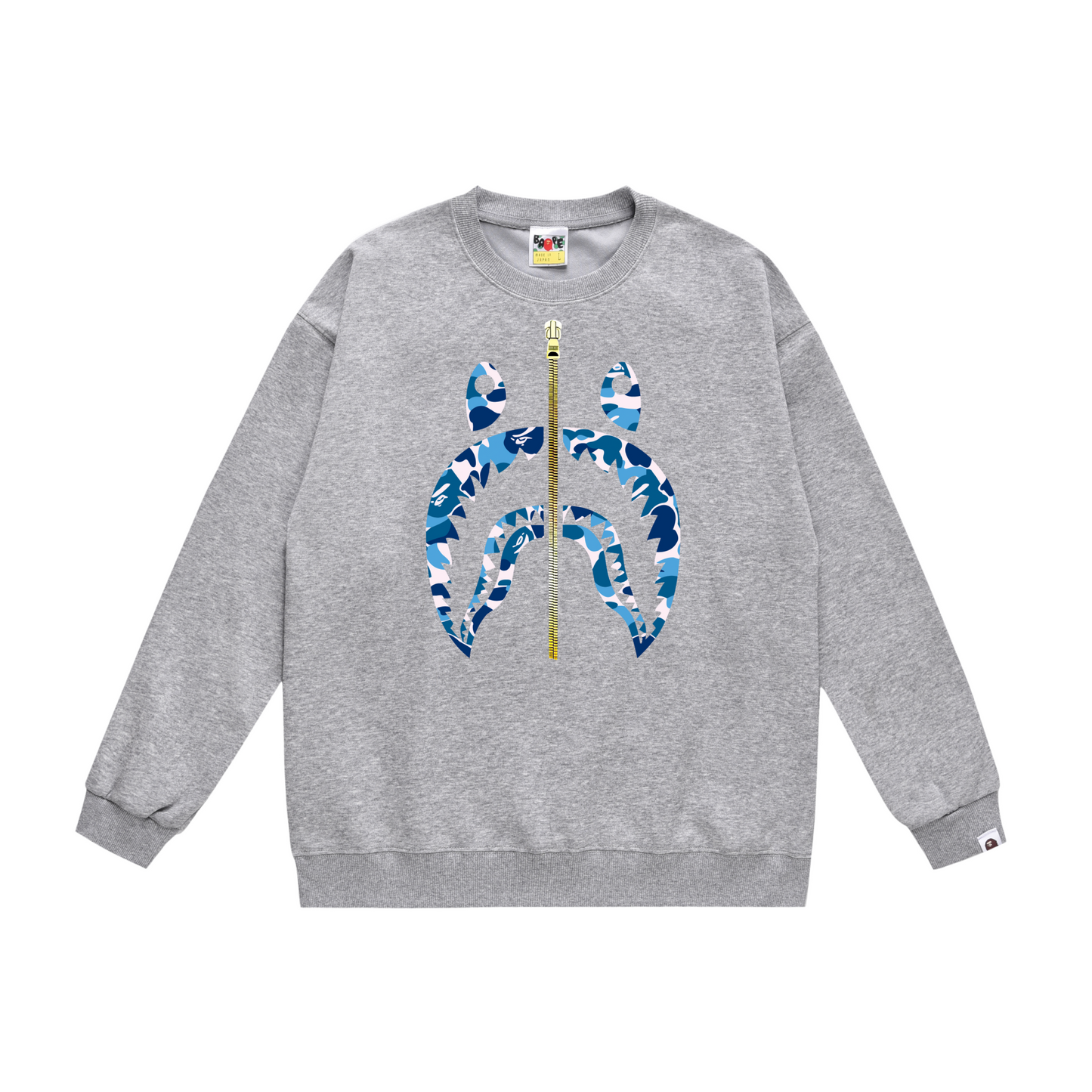 A Bathing Ape Basic Shark Head Print Zipper Hoodie Grey