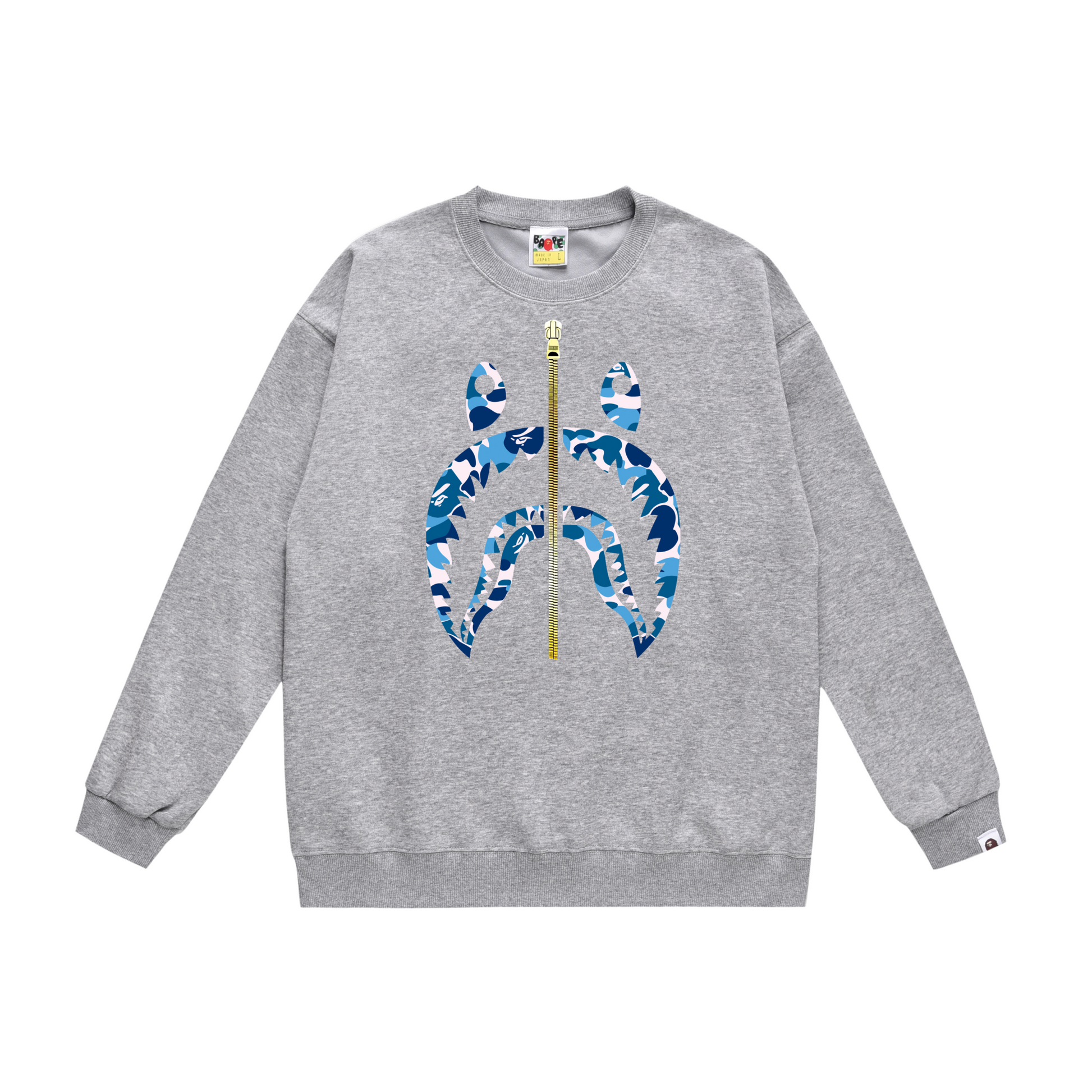 A Bathing Ape Basic Shark Head Print Zipper Hoodie Grey