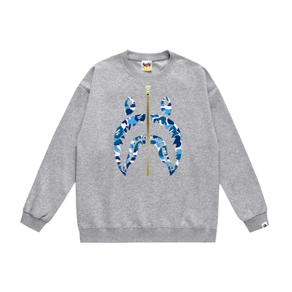 A Bathing Ape Basic Shark Head Print Zipper Hoodie Grey