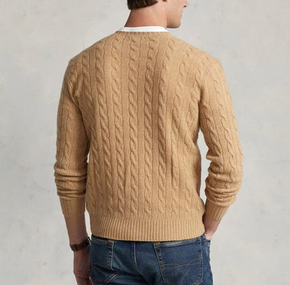 Ralph Lauren FW22 Solid Twisted Knitted Sweater for Men in Brown