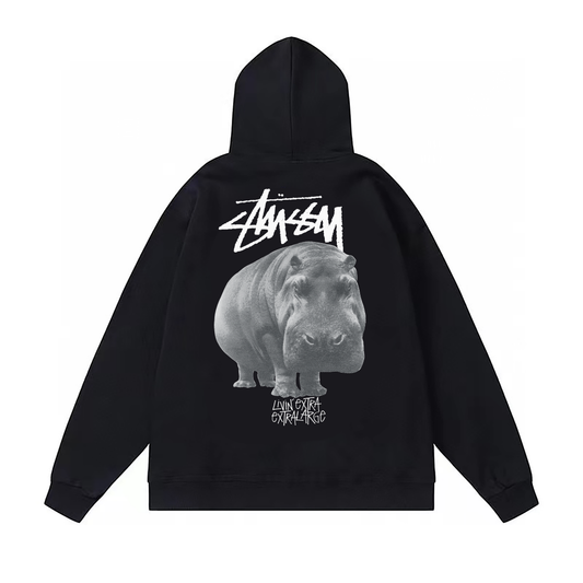 STUSSY HIPPO PRINT HOODIE BLACK