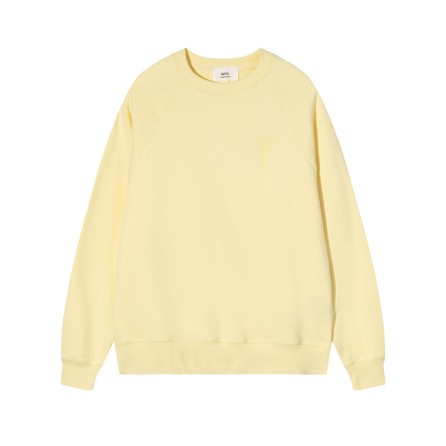 AMI  Solid Color Logo Crewneck Hoodie Light Yellow