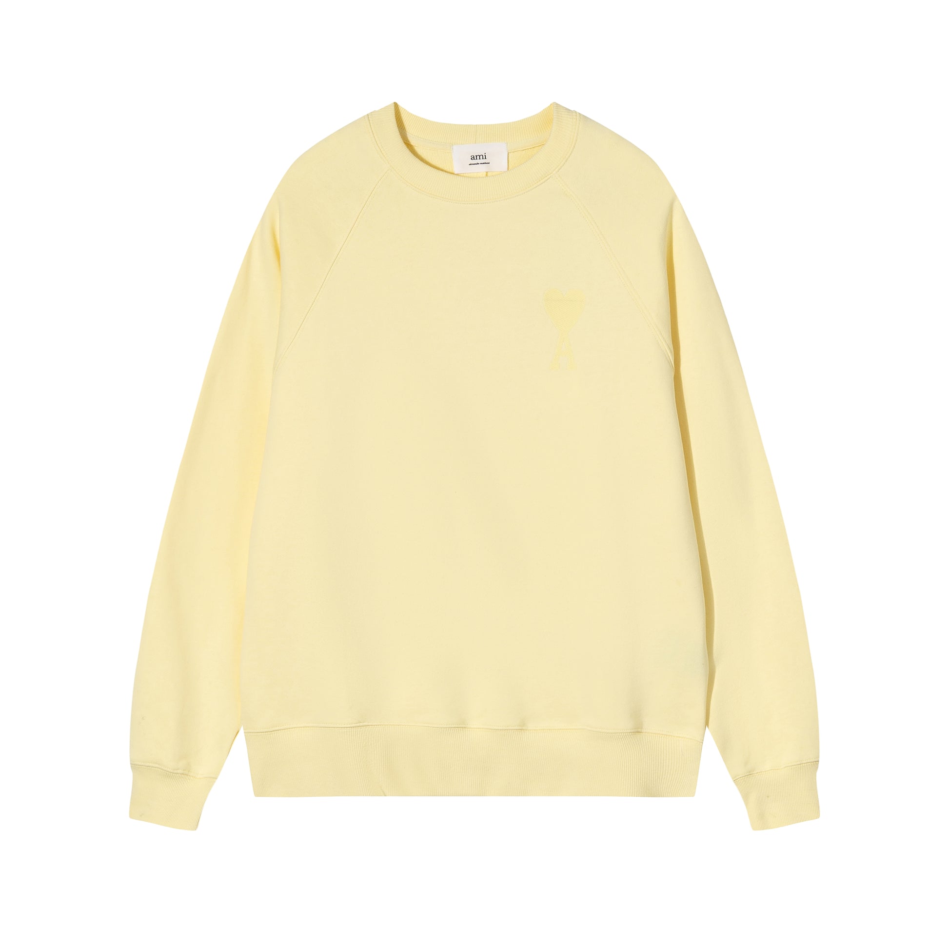 AMI  Solid Color Logo Crewneck Hoodie Light Yellow