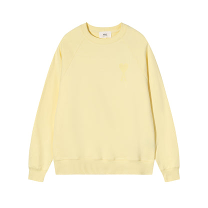 AMI  Solid Color Logo Crewneck Hoodie Light Yellow