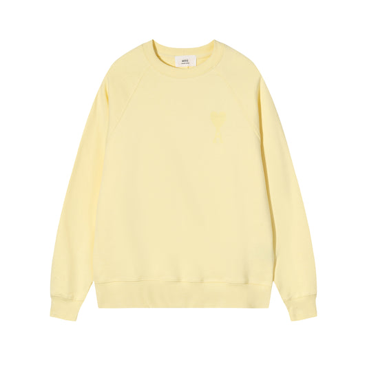 AMI  Solid Color Logo Crewneck Hoodie Light Yellow