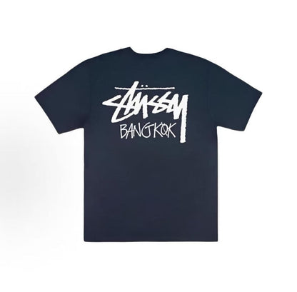 Stussy Spring/Summer 2025 Collection Stussy Exclusive Bangkok T-Shirt in Black - A comfortable and casual short-sleeved T-shirt with letter print on the back, available for both men and women.