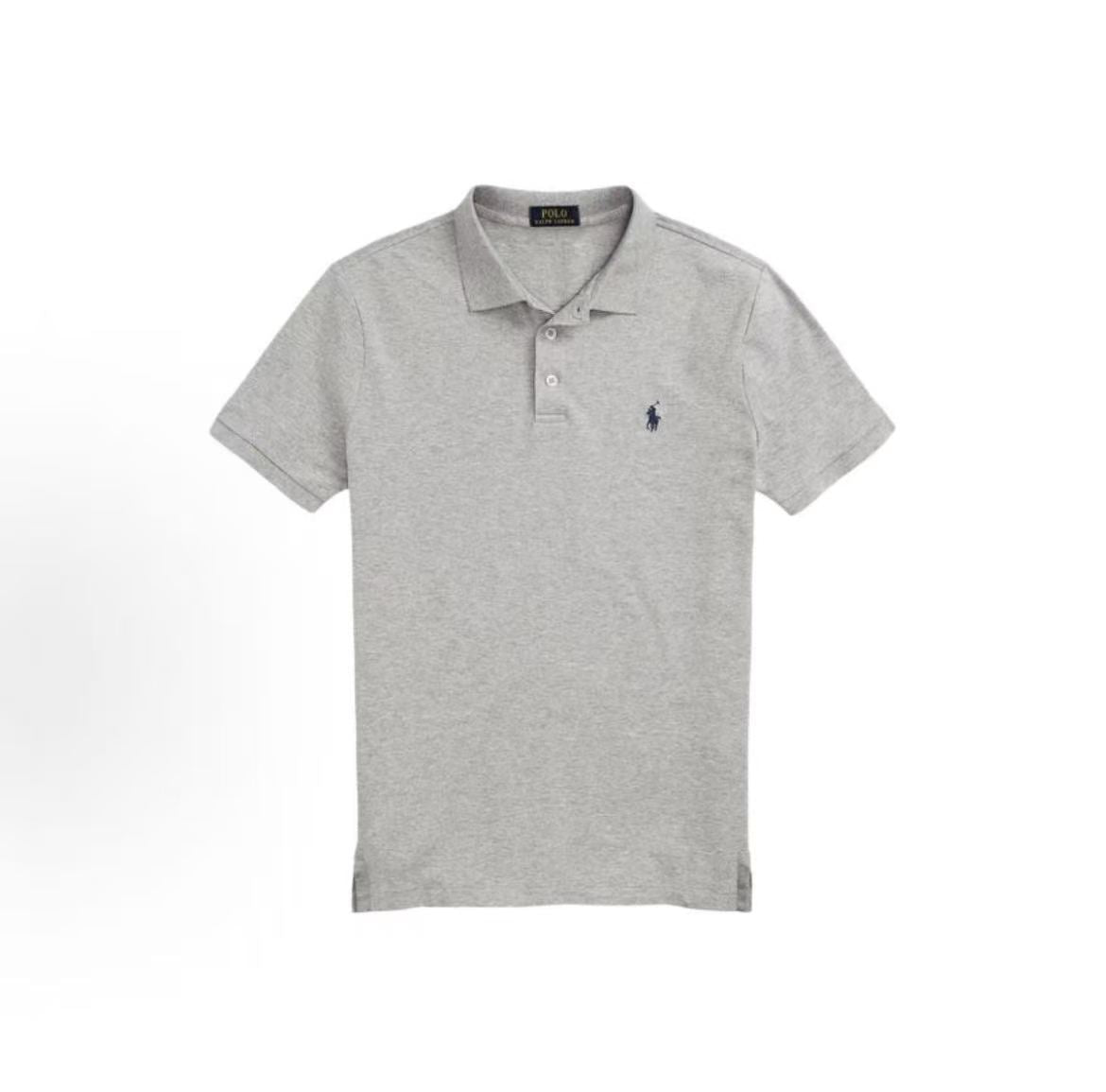 Ralph Lauren Solid Cotton Blend Small Quilted Embroidered Polo Collar Short Sleeve Polo Shirt Customized Slim Fit Men's Style Gray
