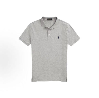 Ralph Lauren Solid Cotton Blend Small Quilted Embroidered Polo Collar Short Sleeve Polo Shirt Customized Slim Fit Men's Style Gray