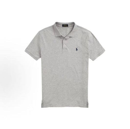 Ralph Lauren Solid Cotton Blend Small Quilted Embroidered Polo Collar Short Sleeve Polo Shirt Customized Slim Fit Men's Style Gray