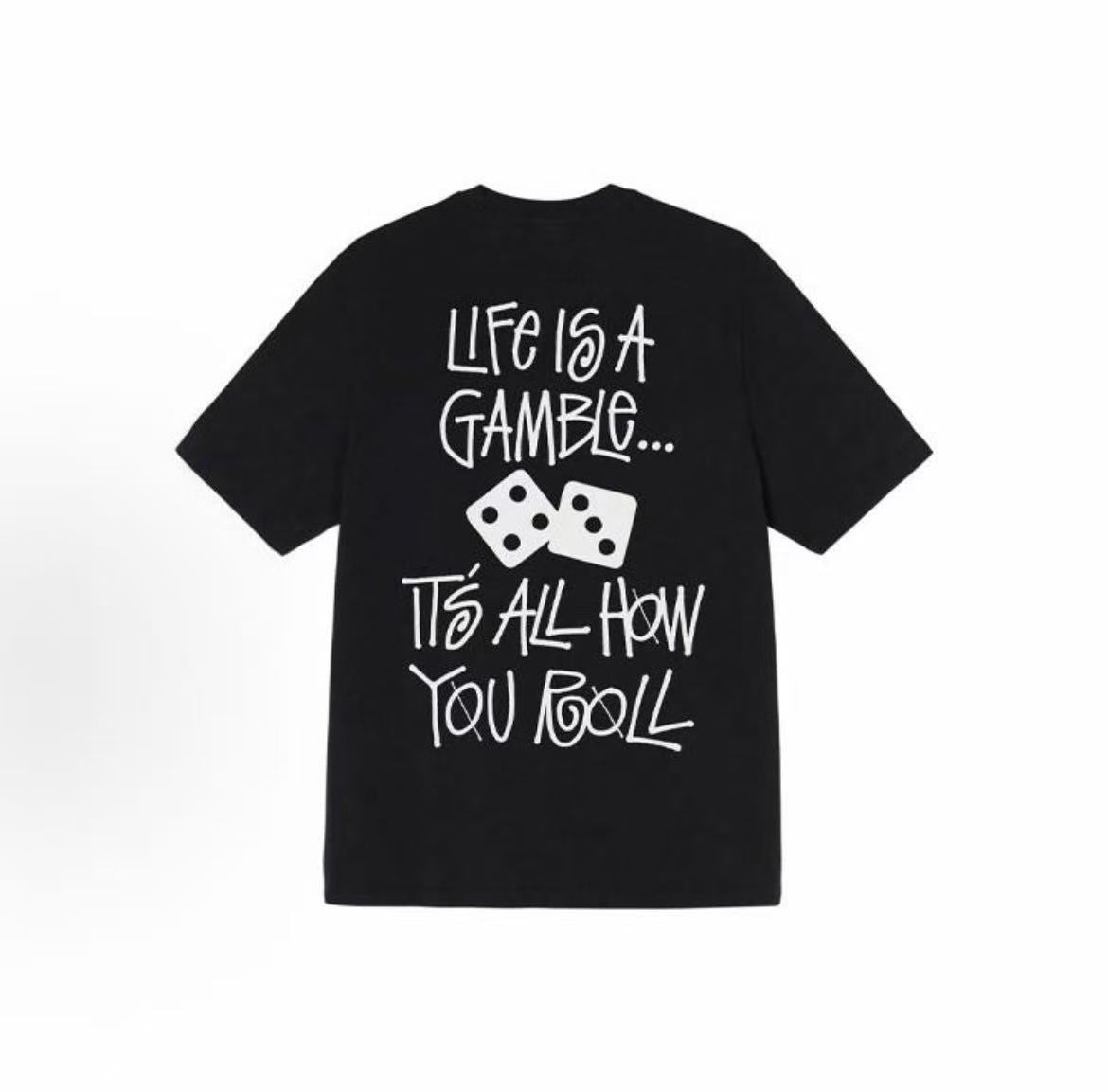 Stussy Life Is A Gamble Pigment Dyed Tee - Letter Print Round-neck Short-Sleeve American Retro T-Shirt (For Both Men and Women)