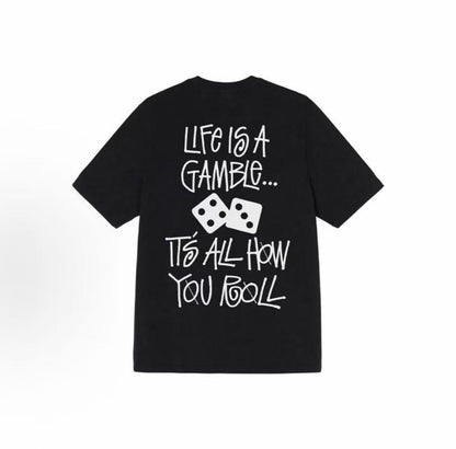 Stussy Life Is A Gamble Pigment Dyed Tee - Letter Print Round-neck Short-Sleeve American Retro T-Shirt (For Both Men and Women)