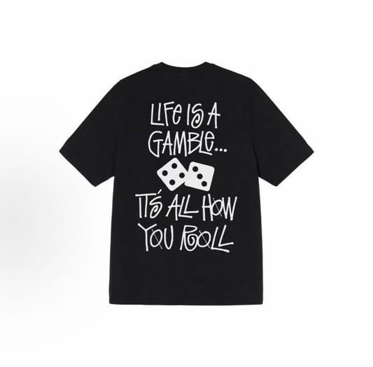 Stussy Life Is A Gamble Pigment Dyed Tee - Letter Print Round-neck Short-Sleeve American Retro T-Shirt (For Both Men and Women)