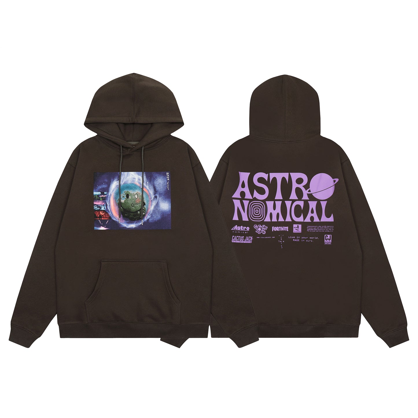 Travis Scott Smiling Earth Print Hoodie Black