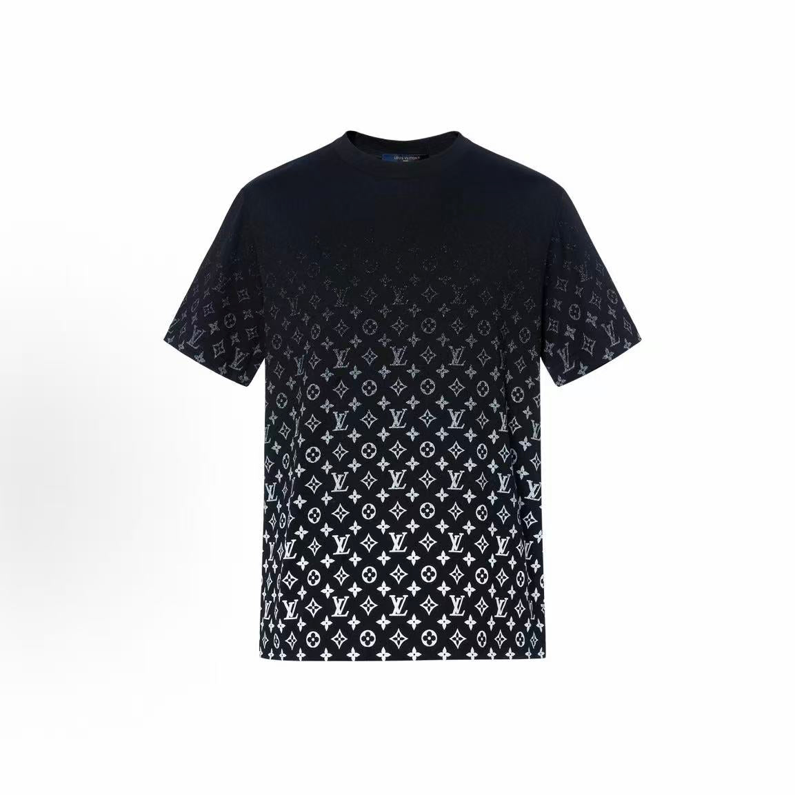 LOUIS VUITTON T-shirt with full logo print, gradient round-neck short sleeve, men's style, black color