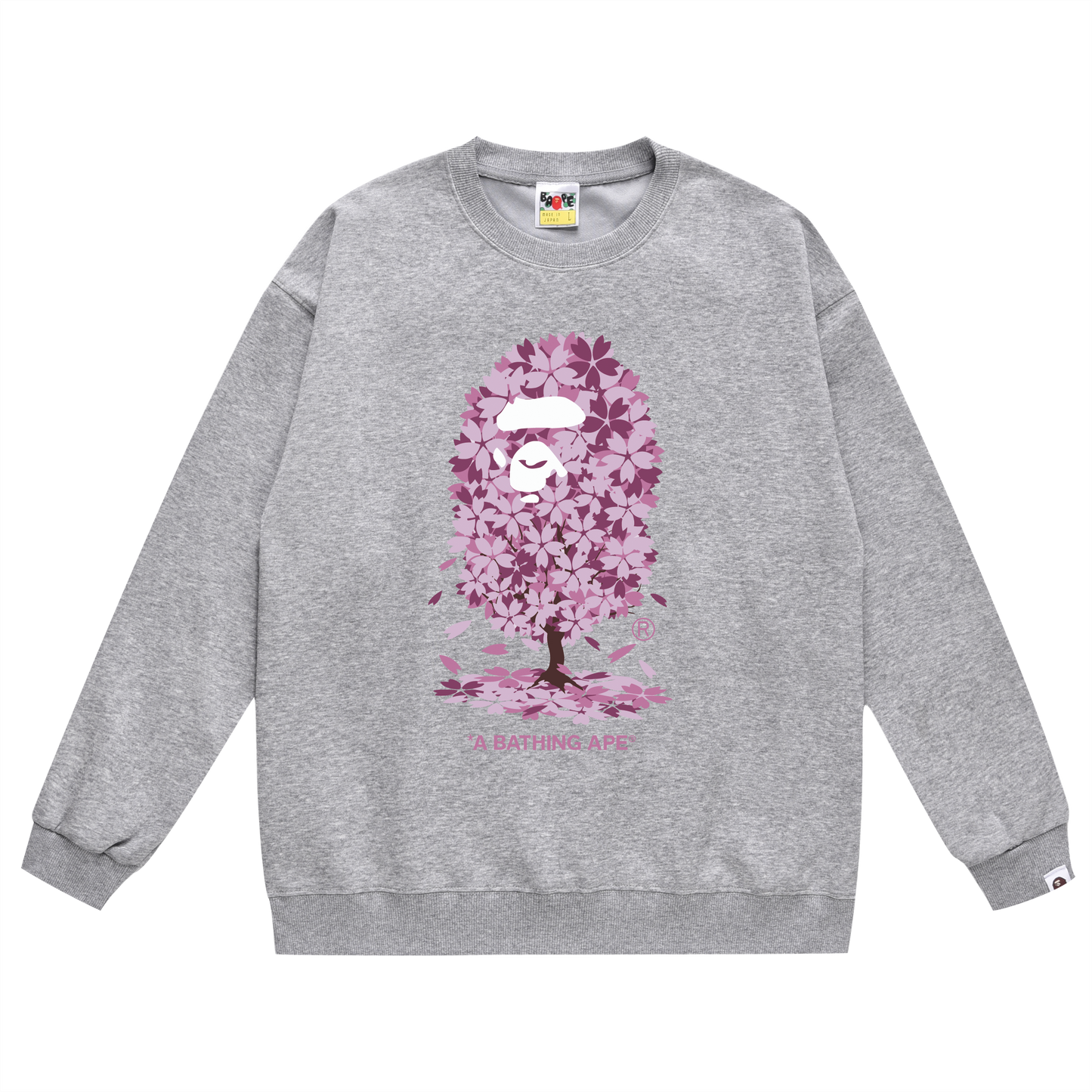 A Bathing Ape Purple Cherry Tree Logo Print Hoodie Grey