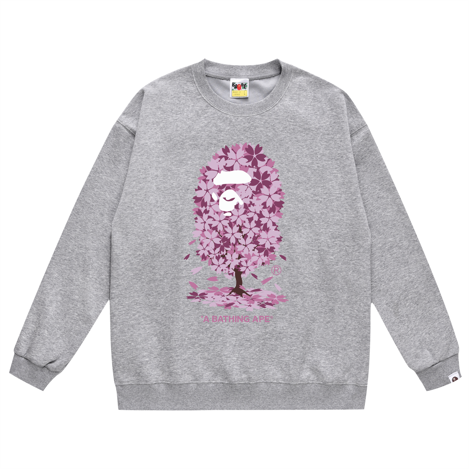 A Bathing Ape Purple Cherry Tree Logo Print Hoodie Grey