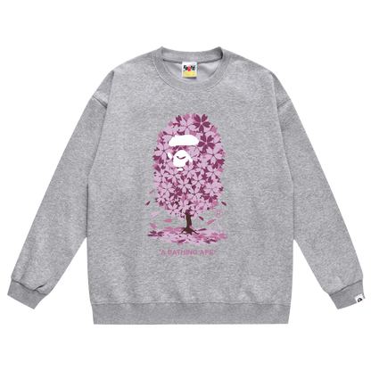 A Bathing Ape Purple Cherry Tree Logo Print Hoodie Grey
